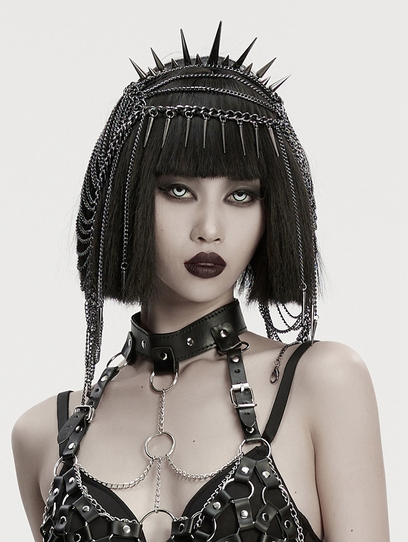 Gothic Punk Thorn Spike Metal Chain Crown Headdress