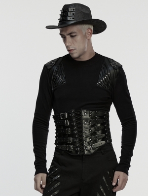 Black Gothic Punk Metal Men's Leather Waistband