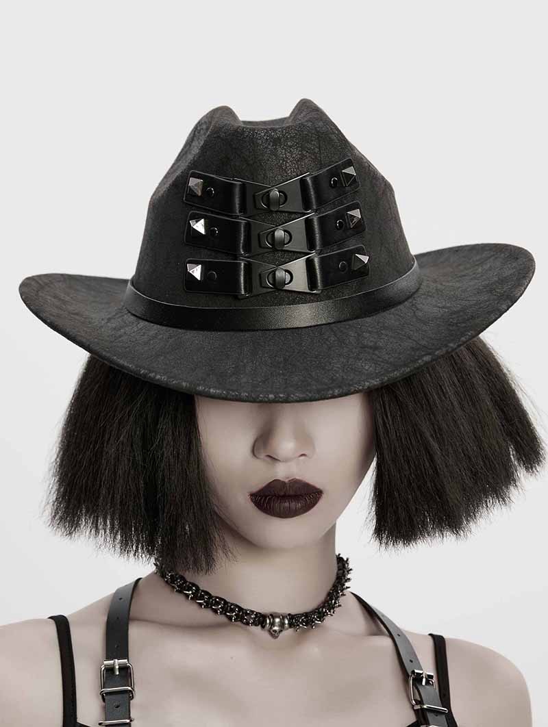 Black Gothic Punk Rivets Stylish Formal Hat