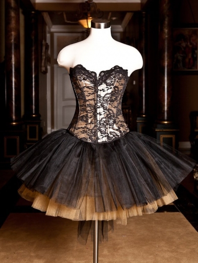 Champagne Lace Gothic Burlesque Short Corset Prom Party Dress