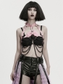 Black and Pink Gothic Punk Bat Bow Skull Chain Harness