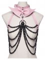Black and Pink Gothic Punk Bat Bow Skull Chain Harness