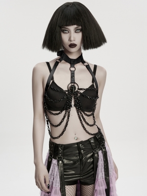 Black Gothic Punk Bat Bow Skull Chain Harness
