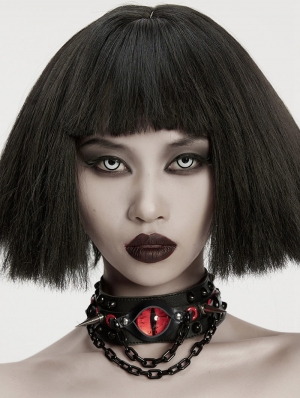 Black Gothic Punk Demon's Eye Spiked Leather Choker