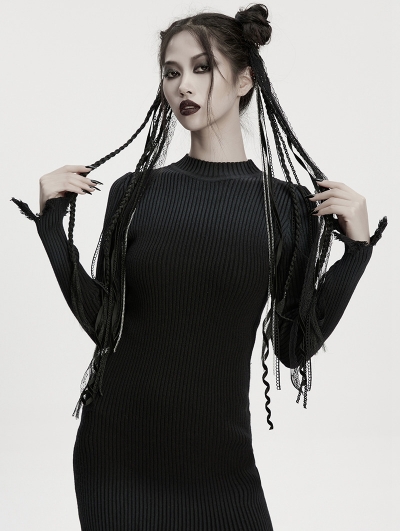 Black Gothic Raven Skull Tassel Braided Hair Accessory