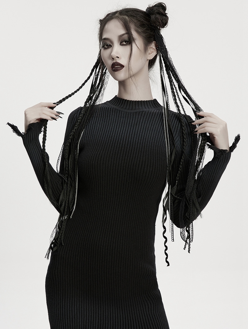 Black Gothic Raven Skull Tassel Braided Hair Accessory