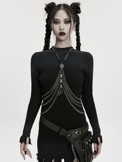 Black Gothic Doomsday Punk Snake-Wrapped Skull Necklace