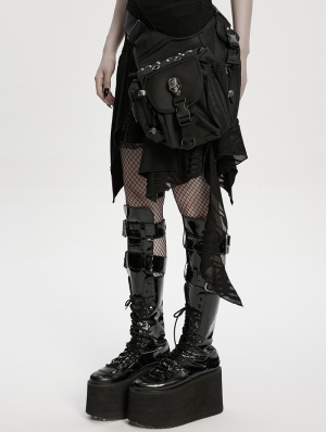 Black Gothic Skull Punk Techwear Rivet Waist-Leg Bag