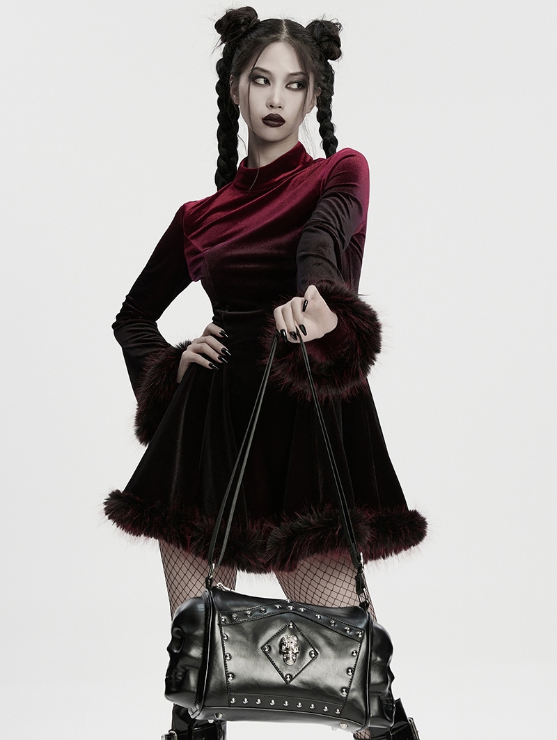 Black Gothic Punk Skull Studded Coffin Bag