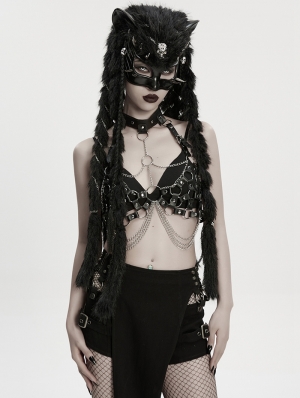 Black Gothic Punk Fox Head Braided Mask Hood