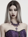 Violet Gothic Crystal Beaded Cross Pendant Necklace