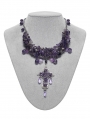 Violet Gothic Crystal Beaded Cross Pendant Necklace