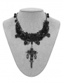 Black Gothic Crystal Beaded Cross Pendant Necklace