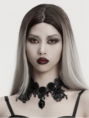 Black Noble Rose Lace Gothic Pendant Necklace