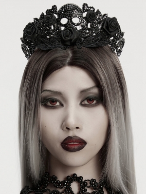 Black Gothic Rose Lace Skull Crown Headdress