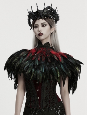 Black and Red Gothic Gorgeous Reversible Lace Feather Shawl