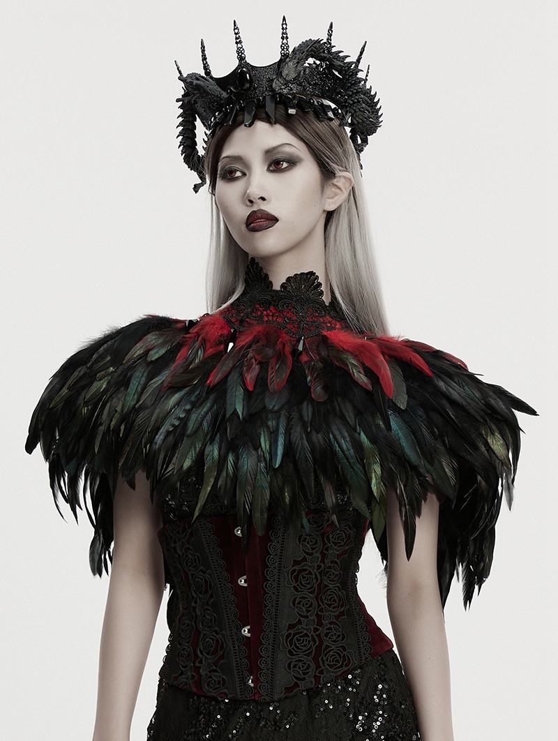 Black and Red Gothic Gorgeous Reversible Lace Feather Shawl