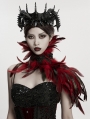 Black and Red Gothic Asymmetric Lace Feather Shawl