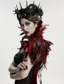 Black and Red Gothic Asymmetric Lace Feather Shawl