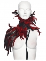 Black and Red Gothic Asymmetric Lace Feather Shawl
