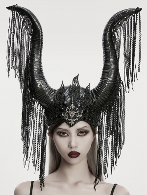 Black Gothic Magic Witch Horns Tassel Headdress