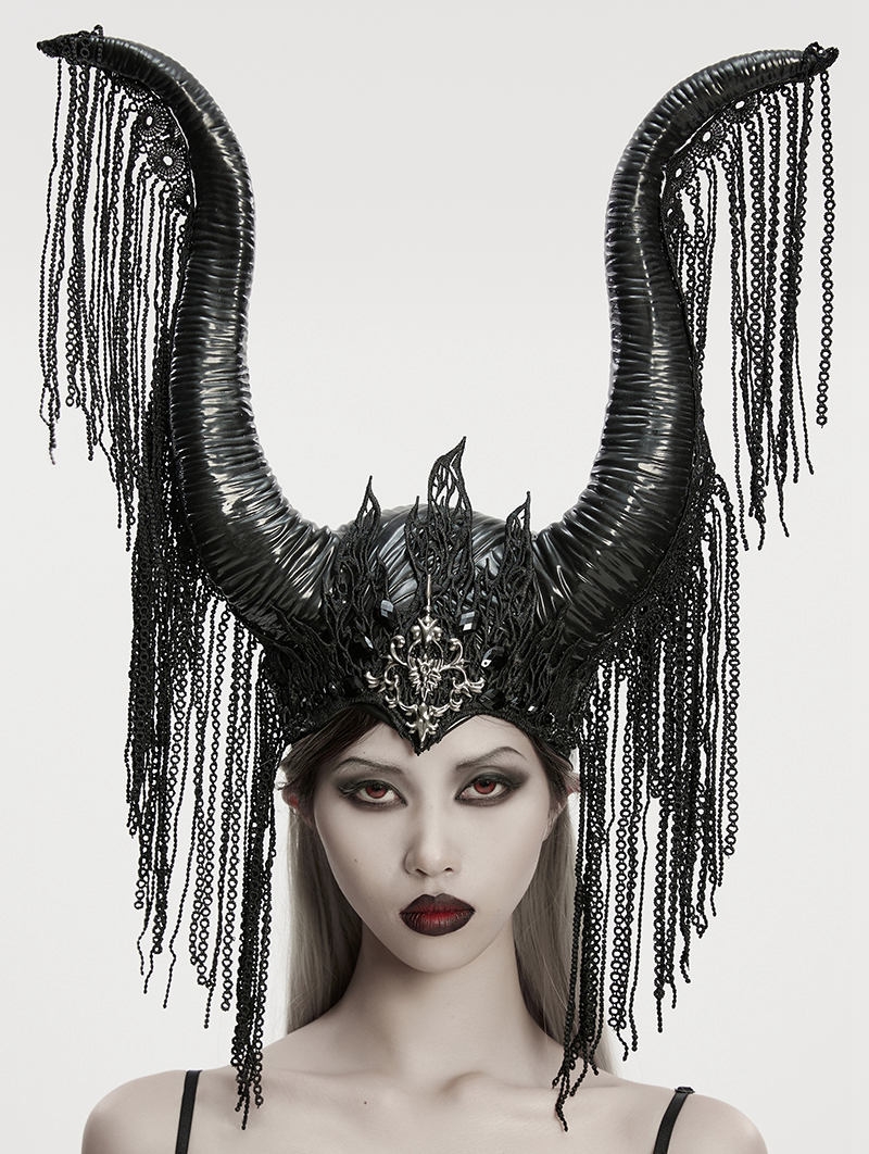 Black Gothic Magic Witch Horns Tassel Headdress