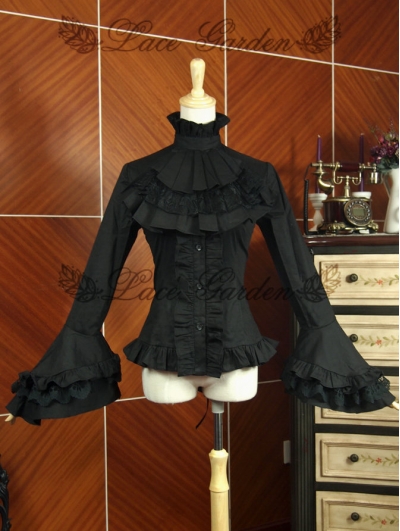 Black Long Sleeves Gothic Victorian Blouse for Women