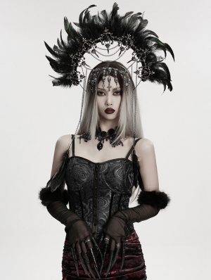Black Gothic Goddess Halo Feather Hair Hoop