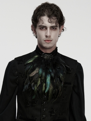 Black Retro Gothic Velvet Lace Feather Collar Pin