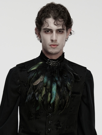 Black Retro Gothic Velvet Lace Feather Collar Pin