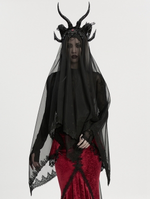 Black Gothic Reversible Demon Horn Veil