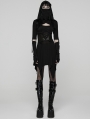 Black Gothic Punk Wasteland Cutout Hooded Face Mask Short Dress