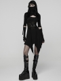 Black Gothic Punk Wasteland Cutout Hooded Face Mask Short Dress
