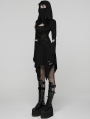 Black Gothic Punk Wasteland Cutout Hooded Face Mask Short Dress