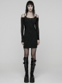 Black Gothic Punk Slim Fit Off-the-Shoulder Bodycon Mini Dress
