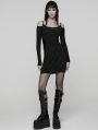 Black Gothic Punk Slim Fit Off-the-Shoulder Bodycon Mini Dress