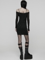 Black Gothic Punk Slim Fit Off-the-Shoulder Bodycon Mini Dress