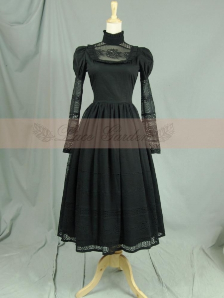 Black Vintage Long Sleeves Romantic Victorian Dress - Devilnight.co.uk