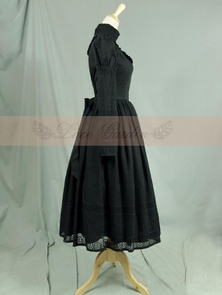 Black Vintage Long Sleeves Romantic Victorian Dress - Devilnight.co.uk