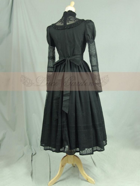 Black Vintage Long Sleeves Romantic Victorian Dress - Devilnight.co.uk