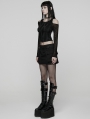 Black Gothic Daily Punk Irregular Hollow-Out Short T-Shirt for Women