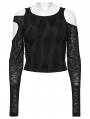 Black Gothic Daily Punk Irregular Hollow-Out Short T-Shirt for Women