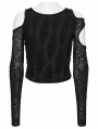 Black Gothic Daily Punk Irregular Hollow-Out Short T-Shirt for Women