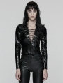 Black Gothic Punk Cool V-Neck Long Sleeve T-Shirt for Women