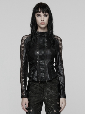 Black Gothic Punk Techwear Long Sleeve T-Shirt for Women