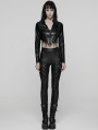Black Gothic Punk Woven-Cross Panelled Leggings for Women