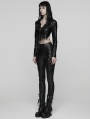 Black Gothic Punk Woven-Cross Panelled Leggings for Women