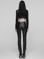 Black Gothic Punk Woven-Cross Panelled Leggings for Women