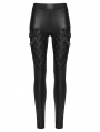 Black Gothic Punk Woven-Cross Panelled Leggings for Women