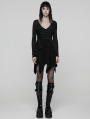 Black Gothic Punk Rivet Mesh Layered Irregular Dress